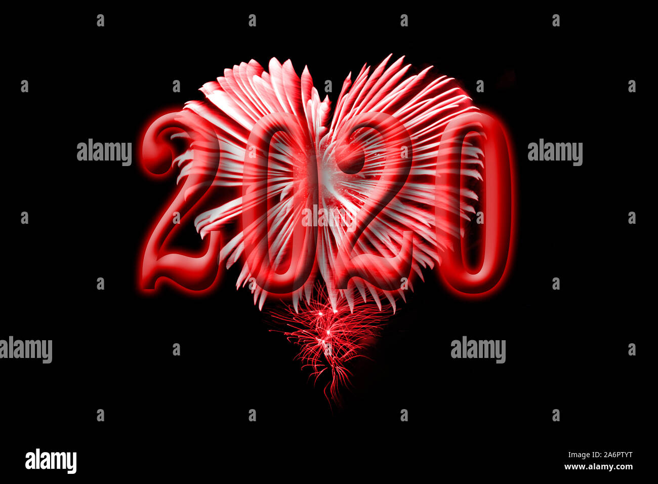 2020, Red Feuerwerk in der Form eines Herzens Stockfoto