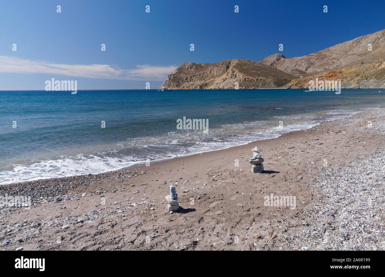Eristos Strand, Tilos, Dodecanese Inseln, südliche Ägäis, Griechenland. Stockfoto