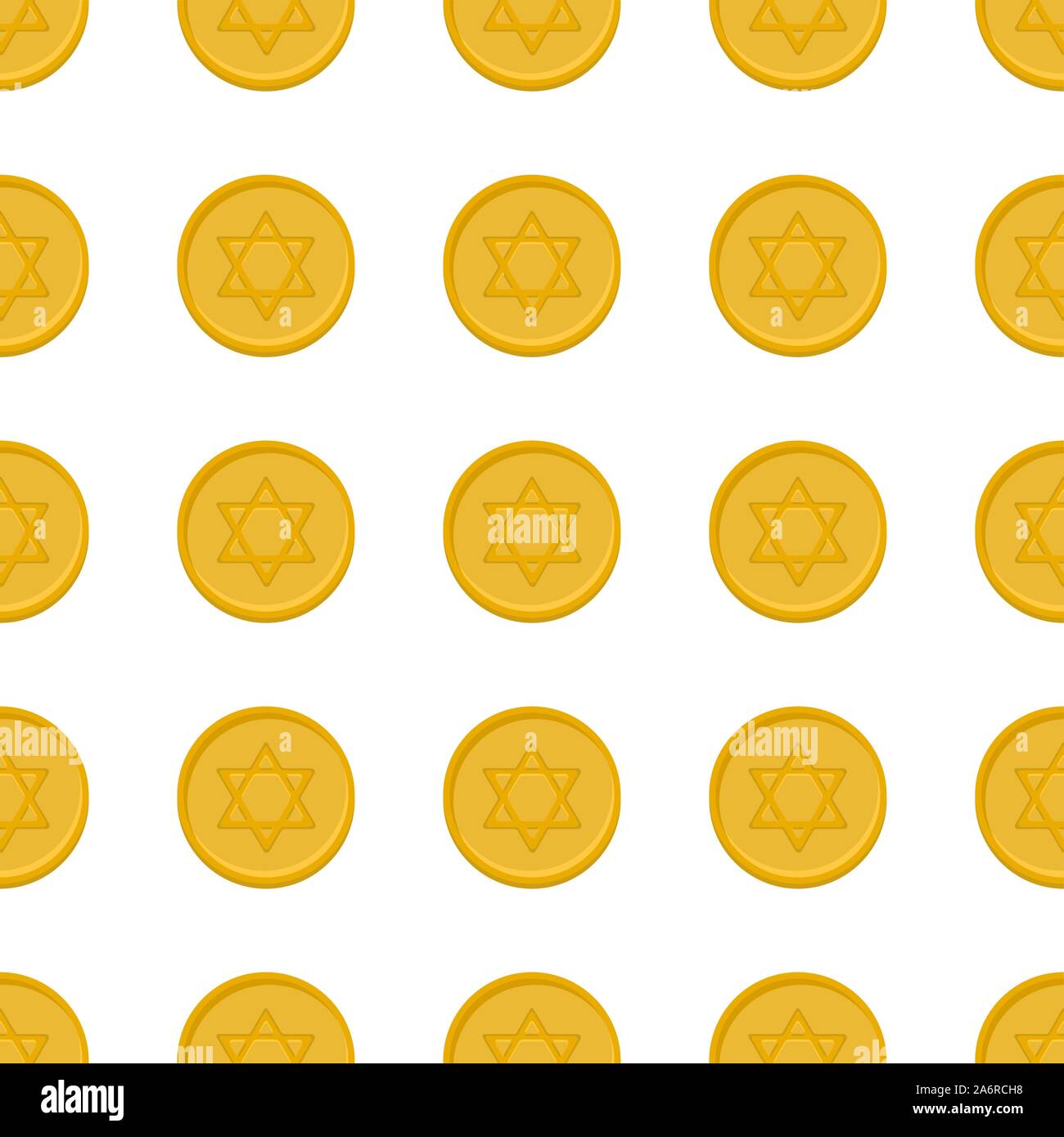 Abbildung auf Thema große farbige Muster Hanukkah, nahtlose Set gelb Münze. Nahtlose Muster bestehend aus Sammlung runden Münze, Zubehör Urlaub Stock Vektor