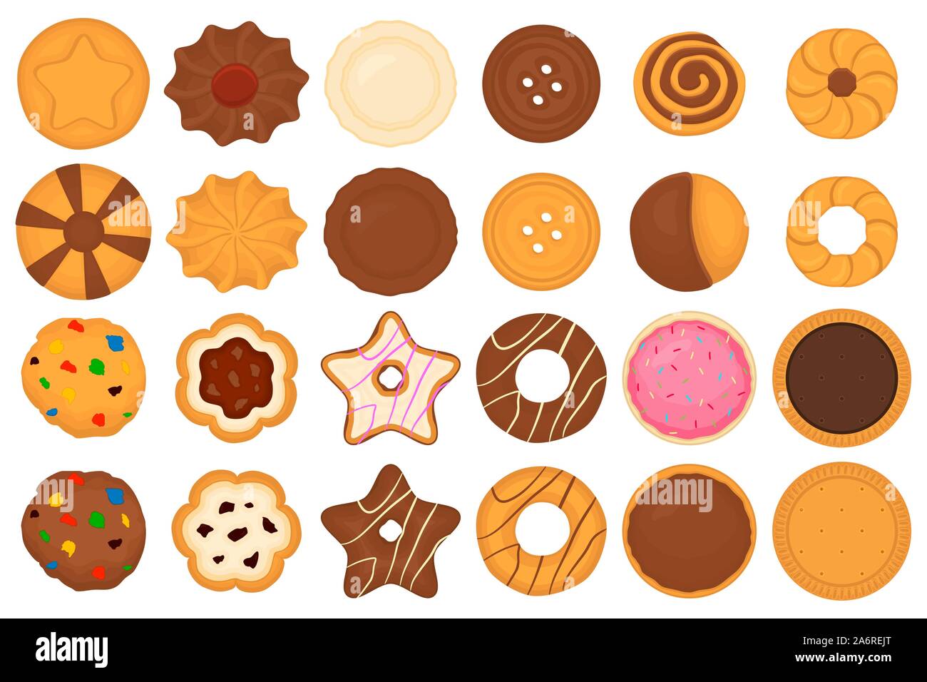 Abbildung auf Thema große verschiedene Keks, Kit buntes Gebäck Cookie. Cookie aus der sammelbaren Natürliche leckeres Essen, Kekse, Gebäck, Acces Stock Vektor