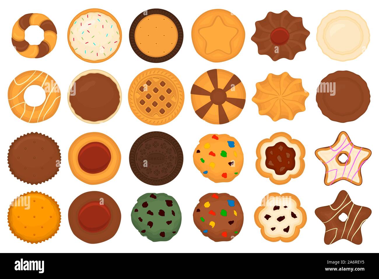 Abbildung auf Thema große verschiedene Keks, Kit buntes Gebäck Cookie. Cookie aus der sammelbaren Natürliche leckeres Essen, Kekse, Gebäck, Acces Stock Vektor