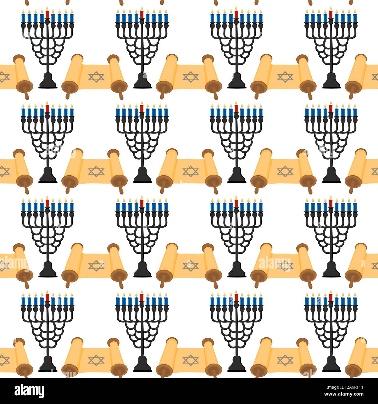 Abbildung auf Thema große farbige Muster Hanukkah, nahtlose set Menorah. Nahtlose Muster bestehend aus Sammlung Menora, Zubehör Feiertag Hanukka Stock Vektor