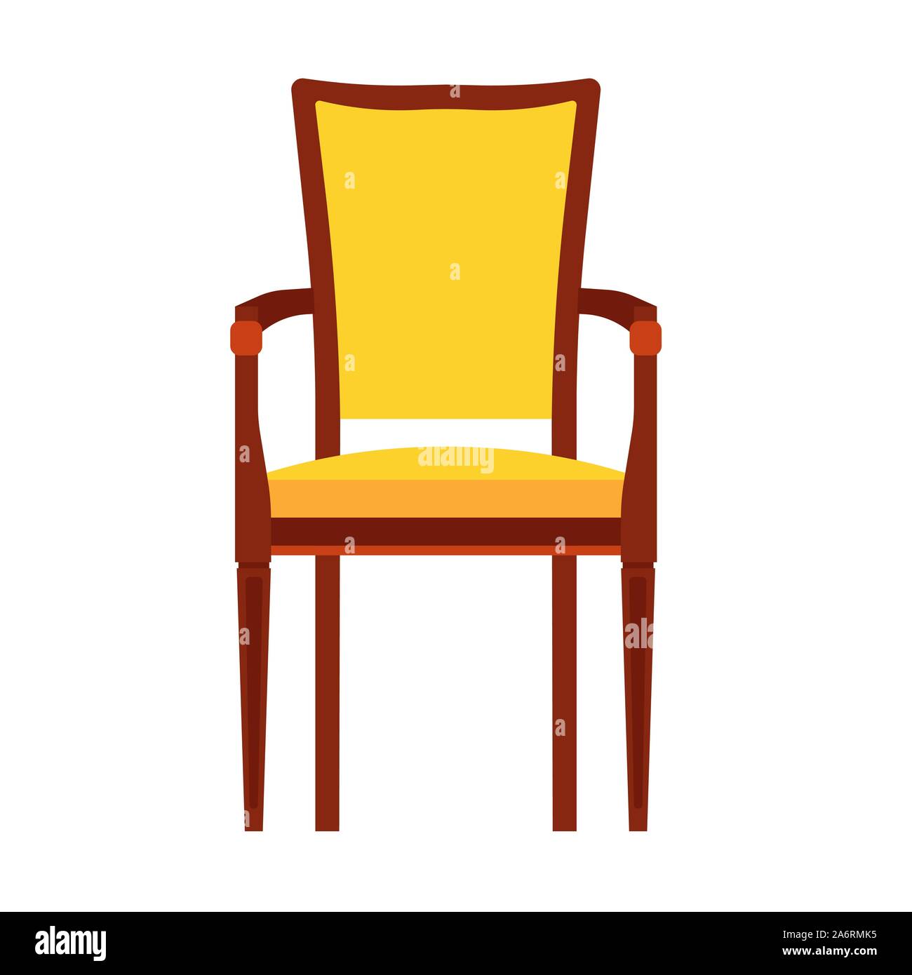 Klassischer Stuhl Gelb vektor Symbol Vorderansicht. Möbel Home Interior isoliert. Retro Luxus Zimmer sitzen. Cartoon sofa flach Hocker Stock Vektor
