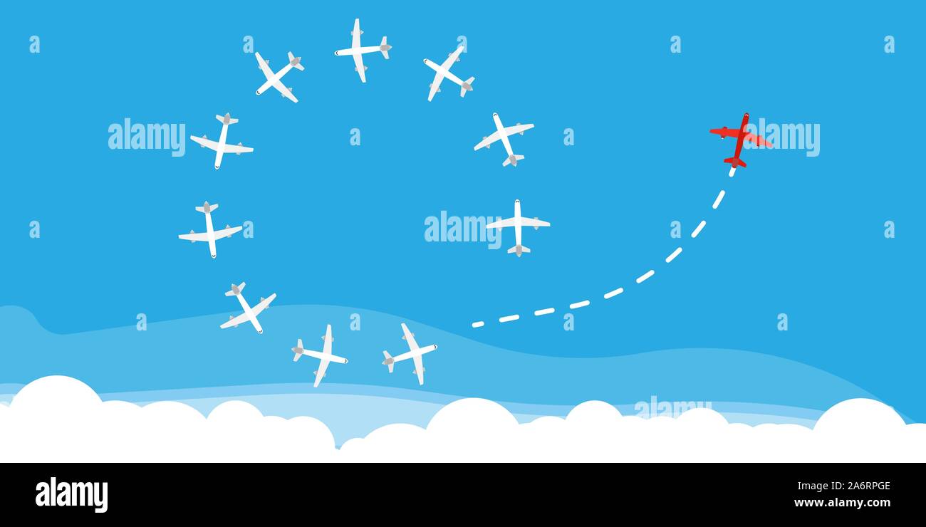 Rote Flugzeug Richtung ändern Konzept Business Solution. Ebene weg Mut Leadership Strategy Vektor. Jet Weg fliegen Stock Vektor