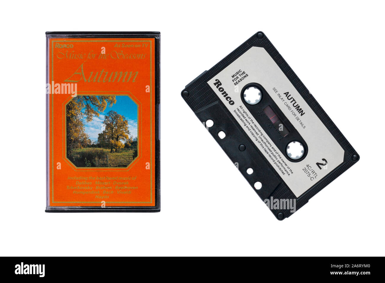 Musik für die Jahreszeiten Herbst Kassette entfernt von Fall, klassische Musik, auf weißem Hintergrund Stockfoto