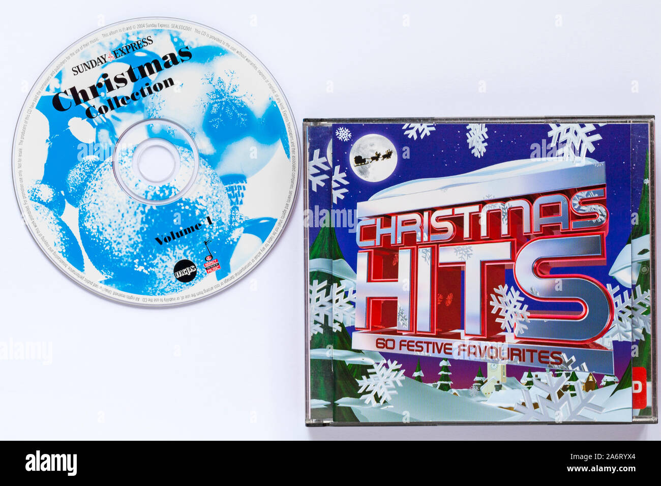 Christmas hits CD isoliert auf weißem Hintergrund - 60 festliche Favoriten Musik Stockfoto