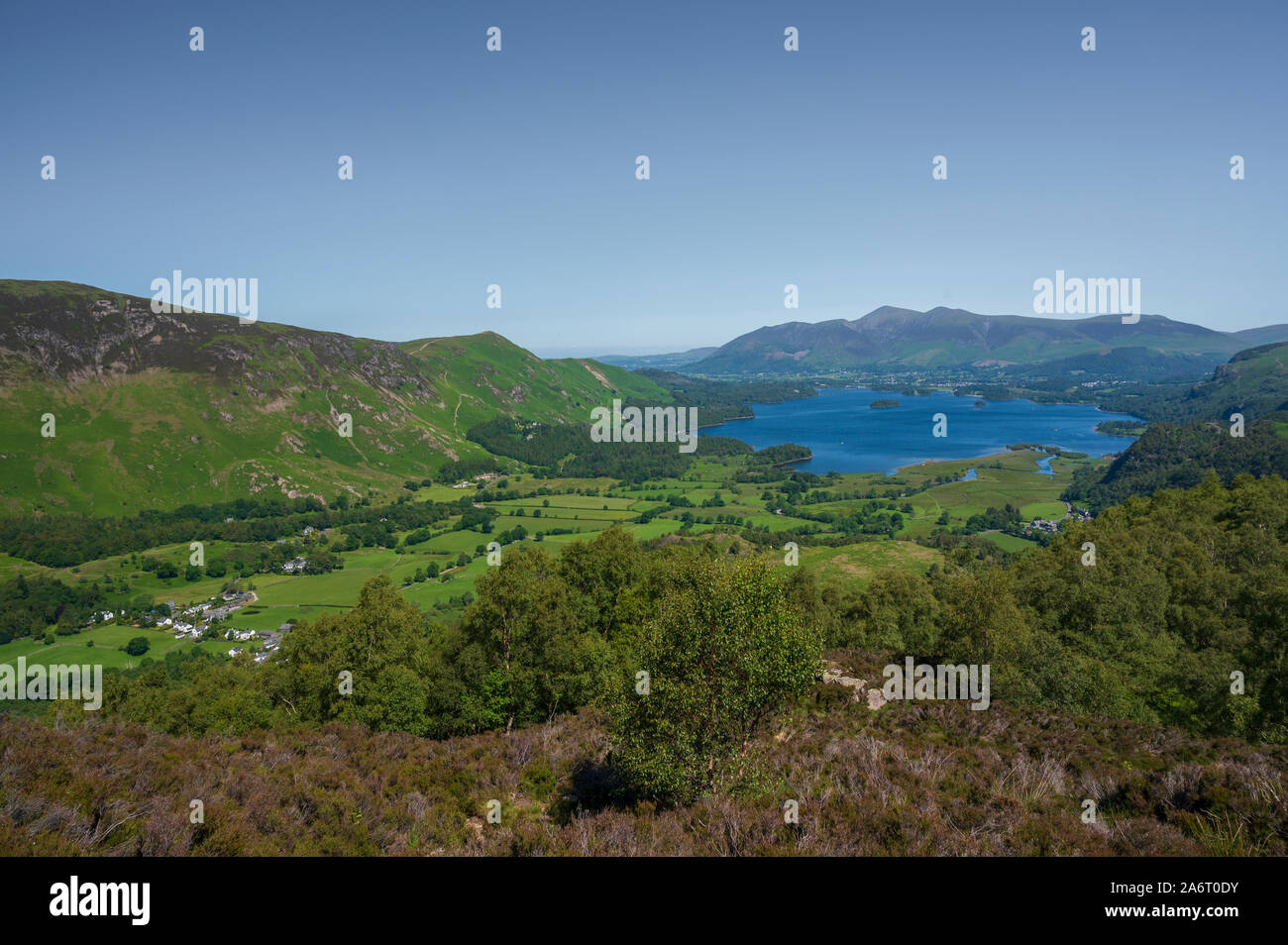 Blick über den Derwent Water von King's wie Aussichtspunkt, Lake District, Cumbria, England, Großbritannien Stockfoto