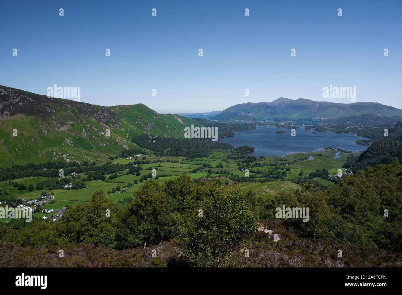 Blick über den Derwent Water von King's wie Aussichtspunkt, Lake District, Cumbria, England, Großbritannien Stockfoto