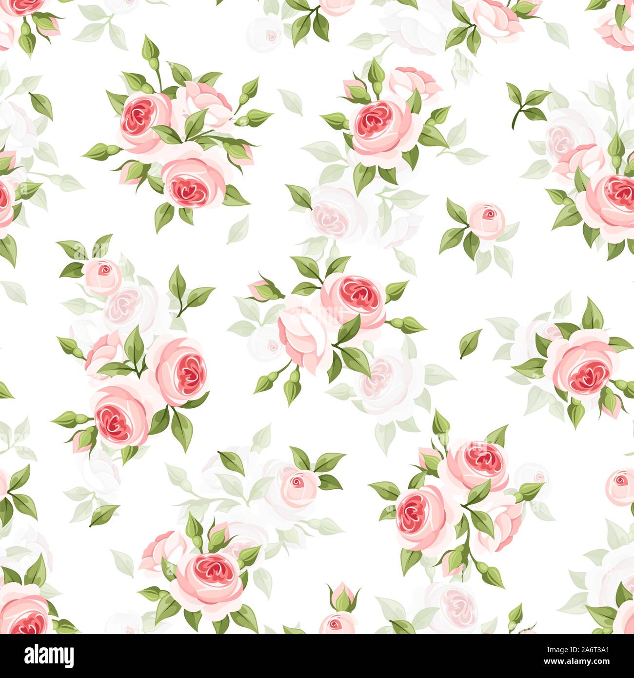 Vektor nahtlose Muster mit rosa Rosen auf einem weißen Hintergrund. Stock Vektor