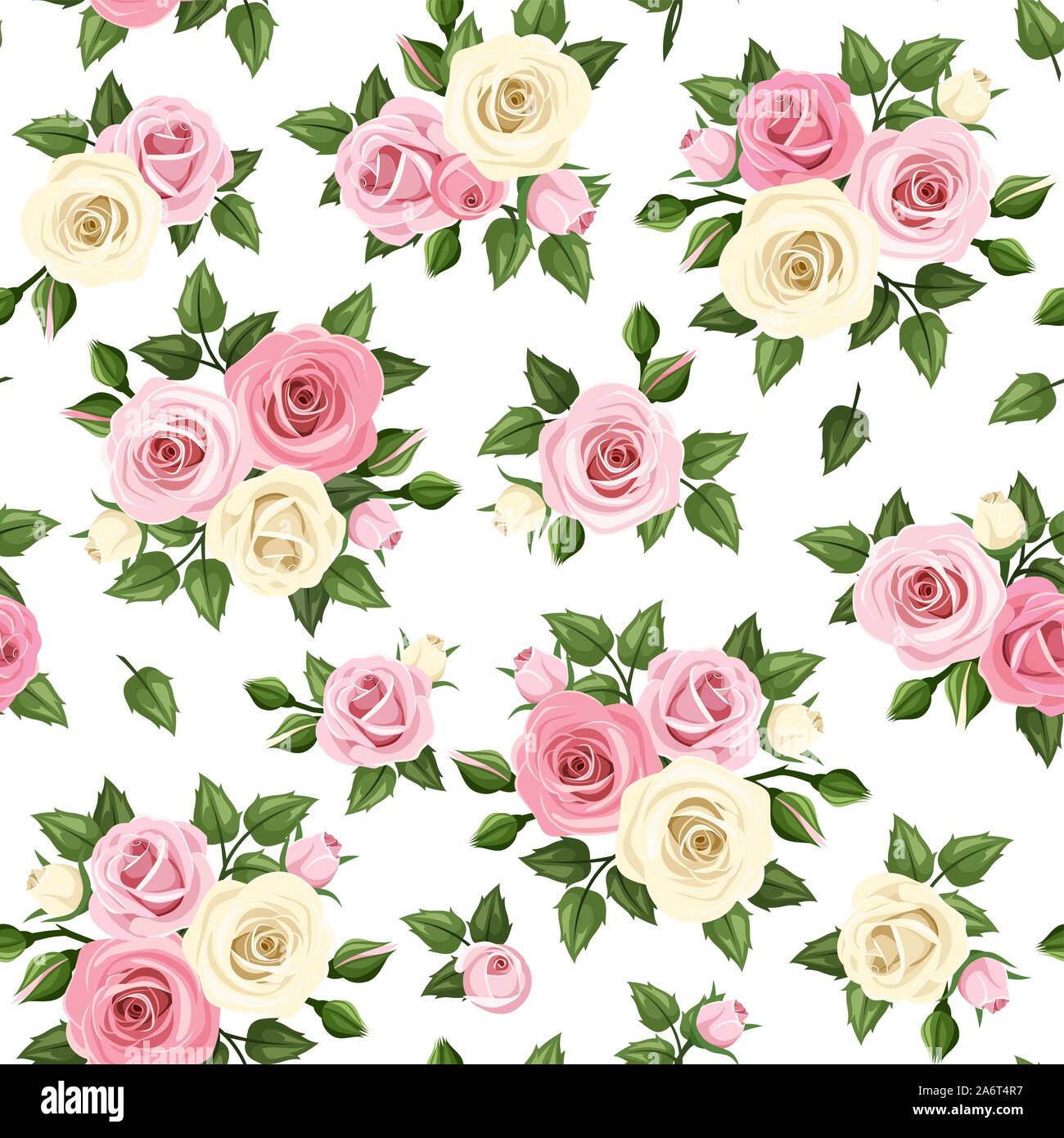 Vektor nahtlose Muster mit rosa und weißen Rosen auf einem weißen Hintergrund. Stock Vektor