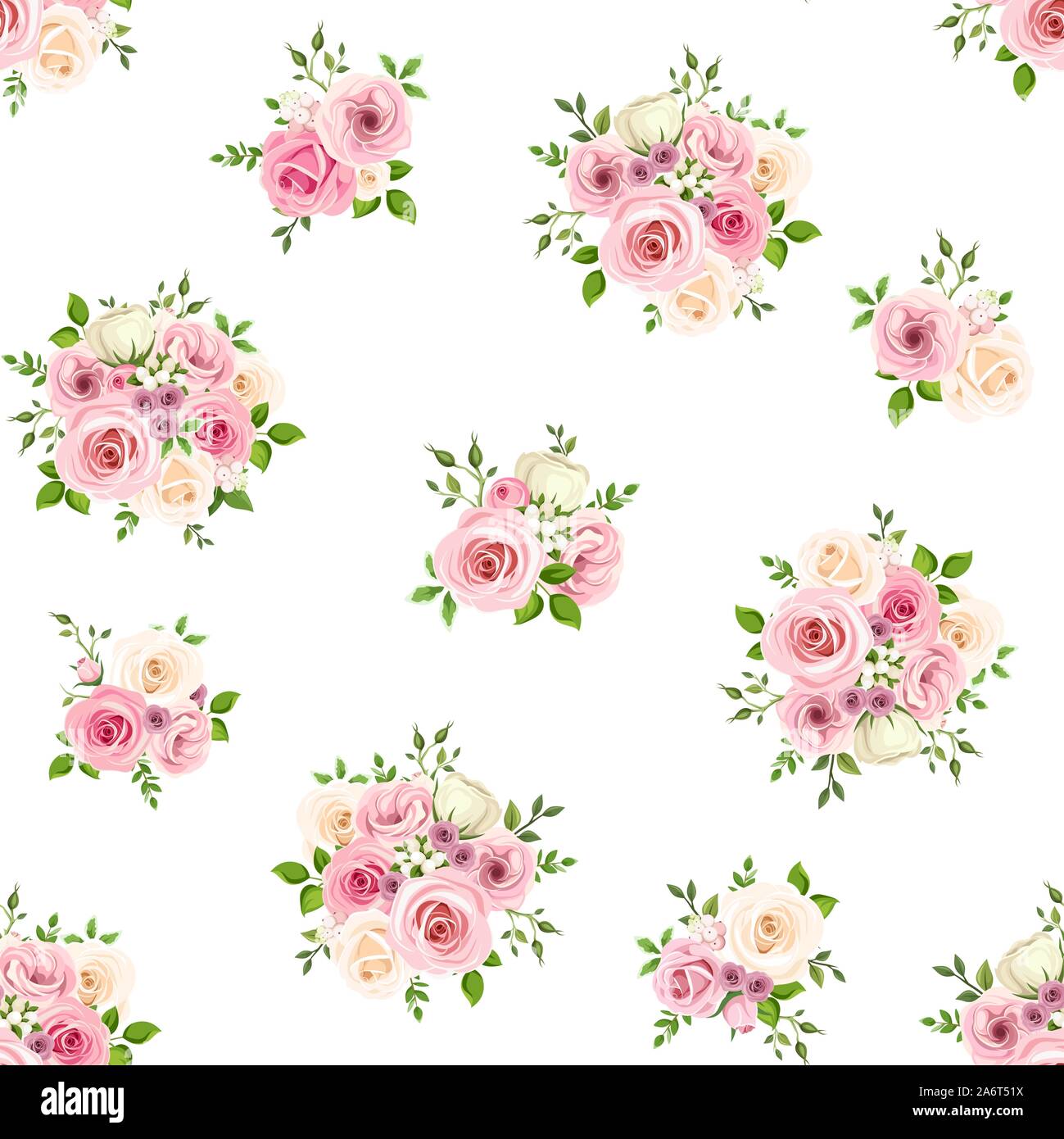 Vektor nahtlose Muster mit rosa und weißen Rosen auf einem weißen Hintergrund. Stock Vektor