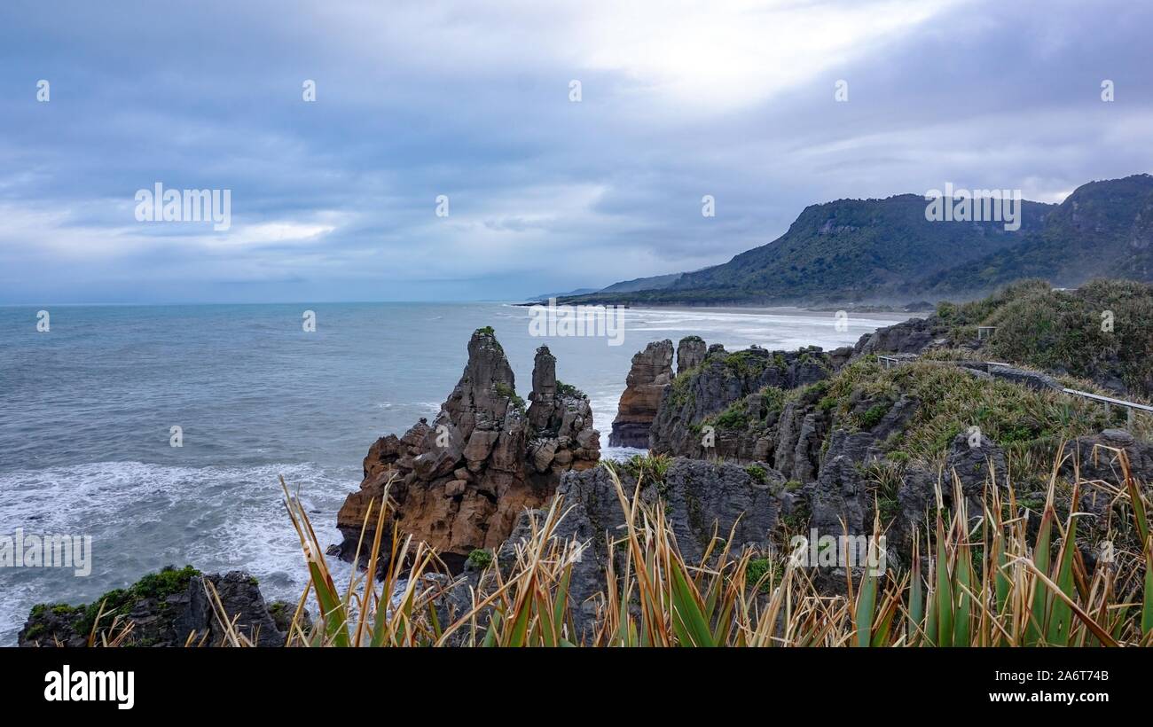 Punakaiki Pancake Rocks, an der die West Coast, Neuseeland Stockfoto