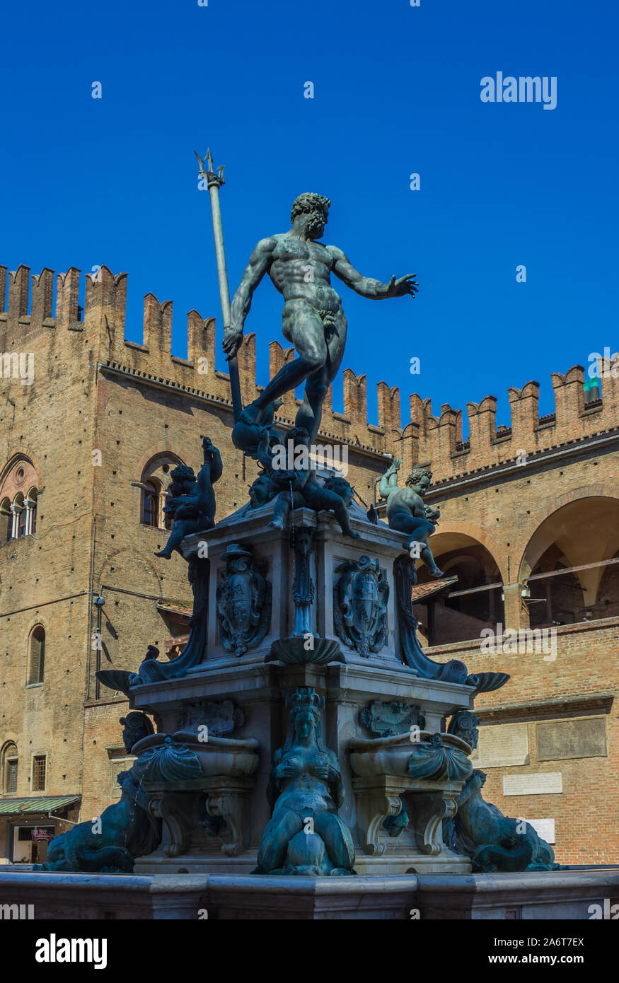 Ein Bild von der Fontana del Nettuno, in Bologna. Stockfoto