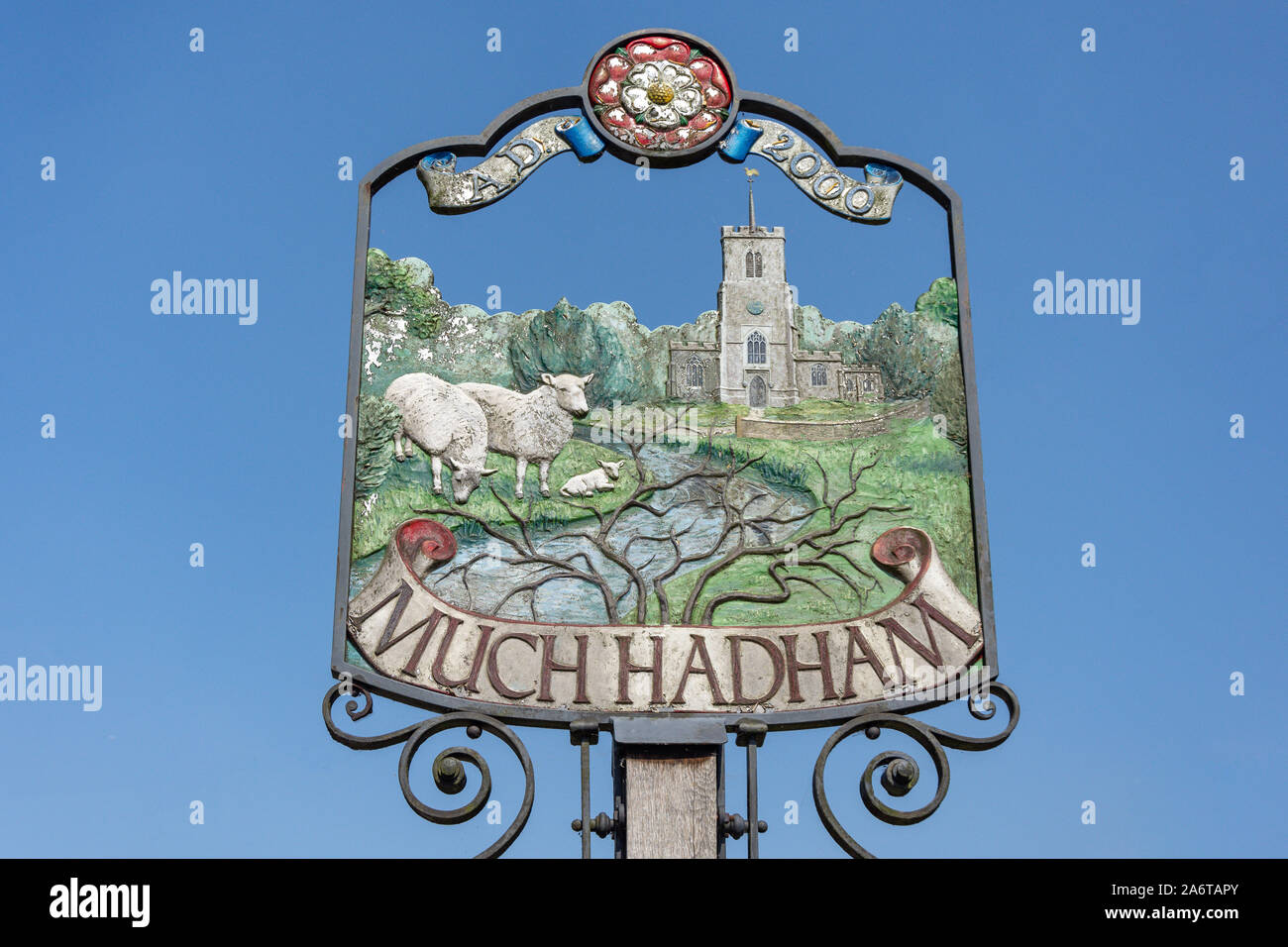 Ortsschild, viel Hadham, Hertfordshire, England, Vereinigtes Königreich Stockfoto