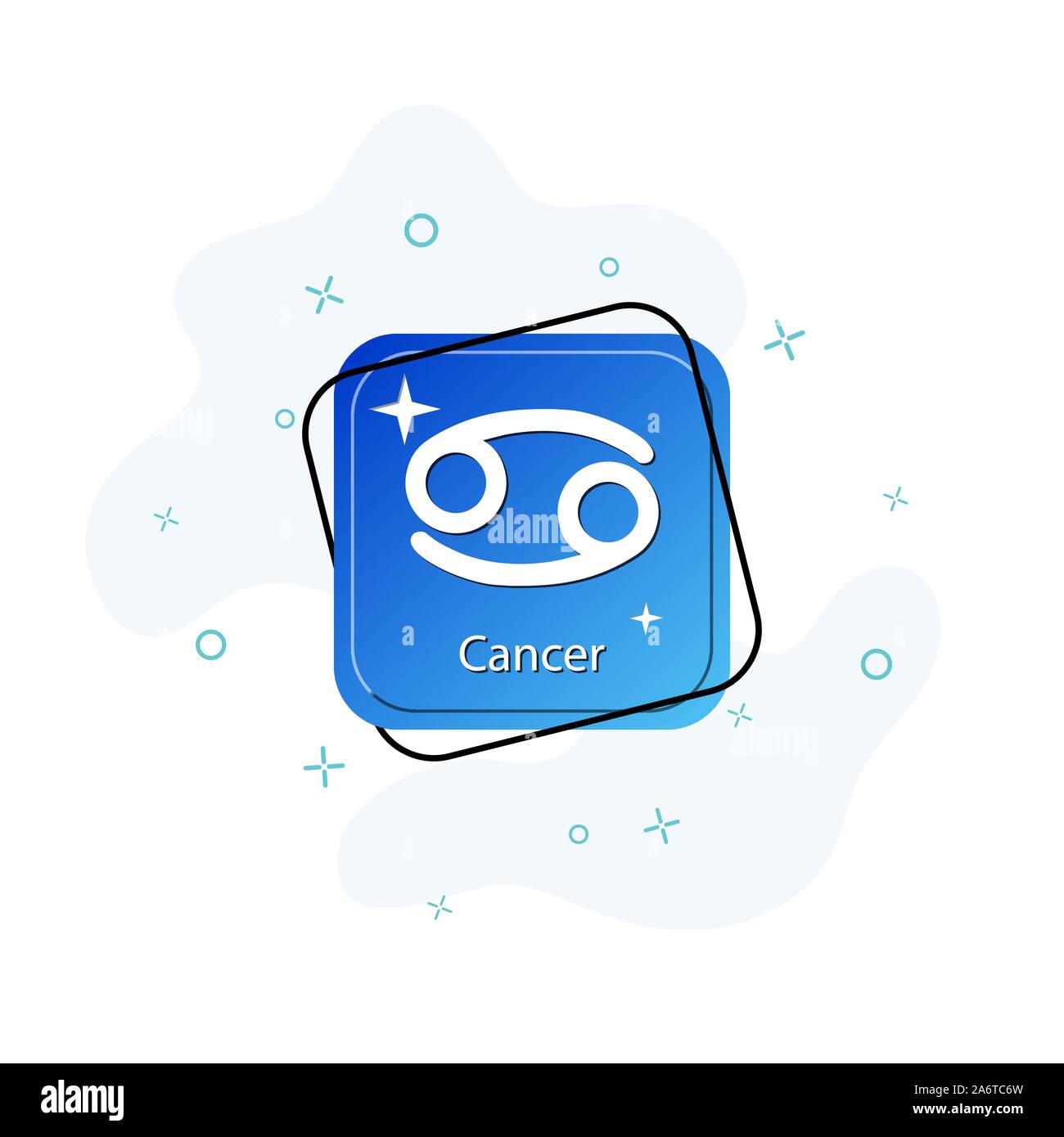Blaue Taste mit dem Symbol des Zeichens Krebs, flache Bauform Stock Vektor