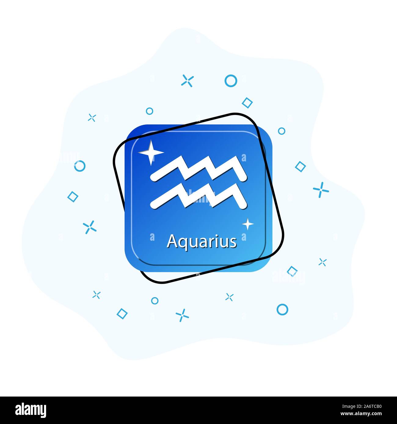 Blaue Taste mit Zodiac symbol Aquarius, flache Bauform Stock Vektor