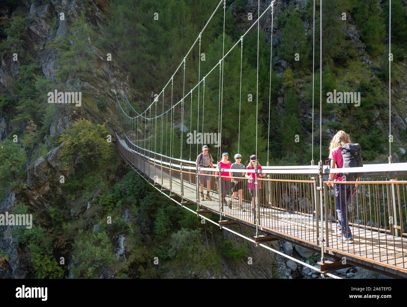 Suspension Bridge auf der Meranor Höhenweg im Südtirol Italien Stockfoto