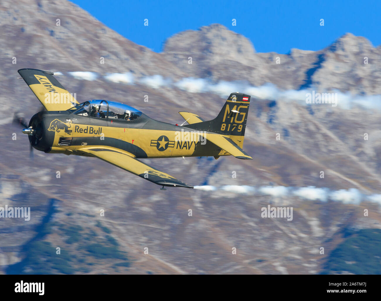 Innsbruck/Österreich vom 26. Oktober 2019: North American T-28 B Trojan North American T-28 B Trojan an InnsbruckAirport. Stockfoto