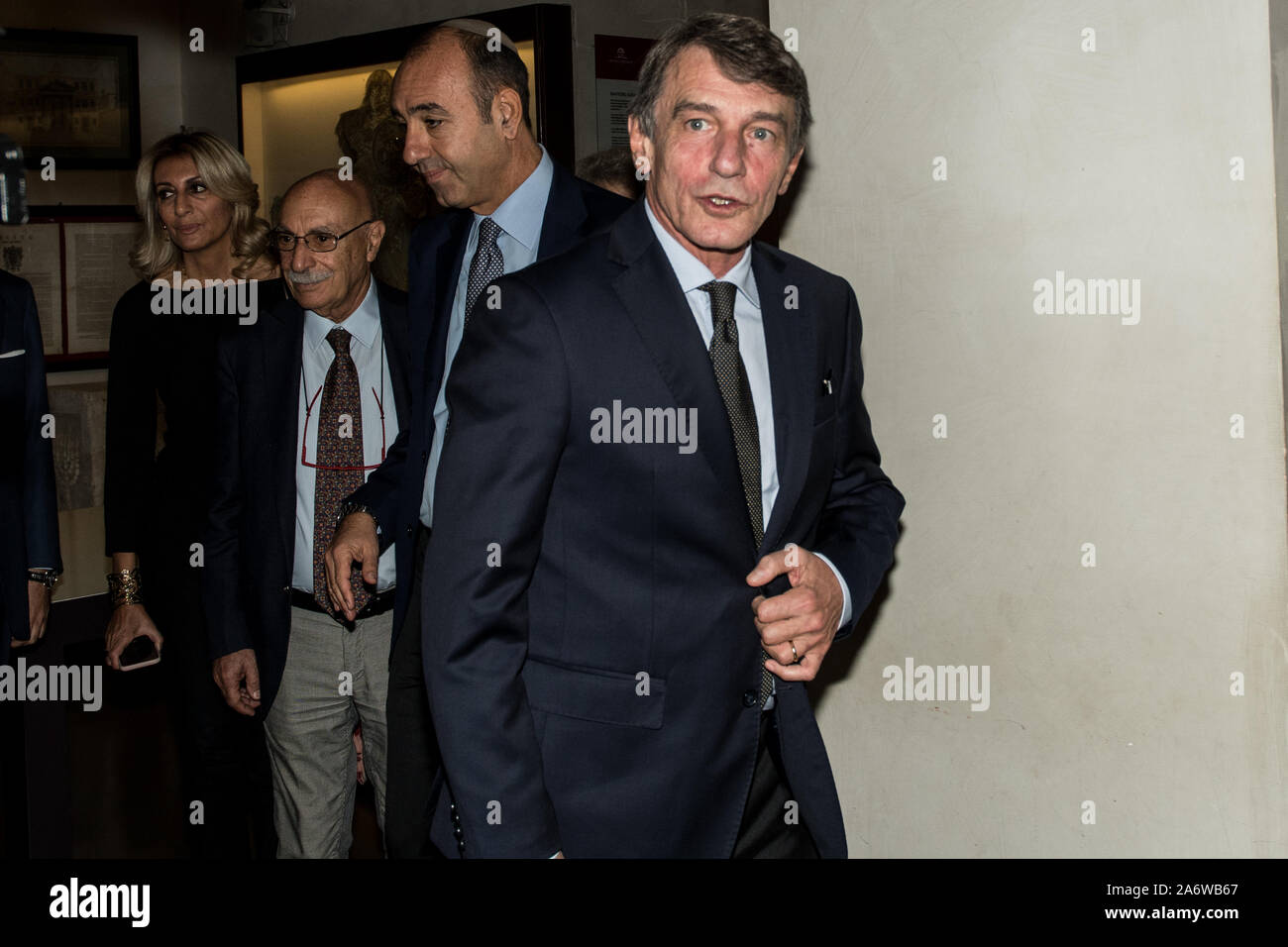 Der Präsident des Europäischen Parlaments David Sassoli im Jüdischen Museum bei seinem Besuch in der jüdischen Gemeinde von Rom gesehen. Stockfoto