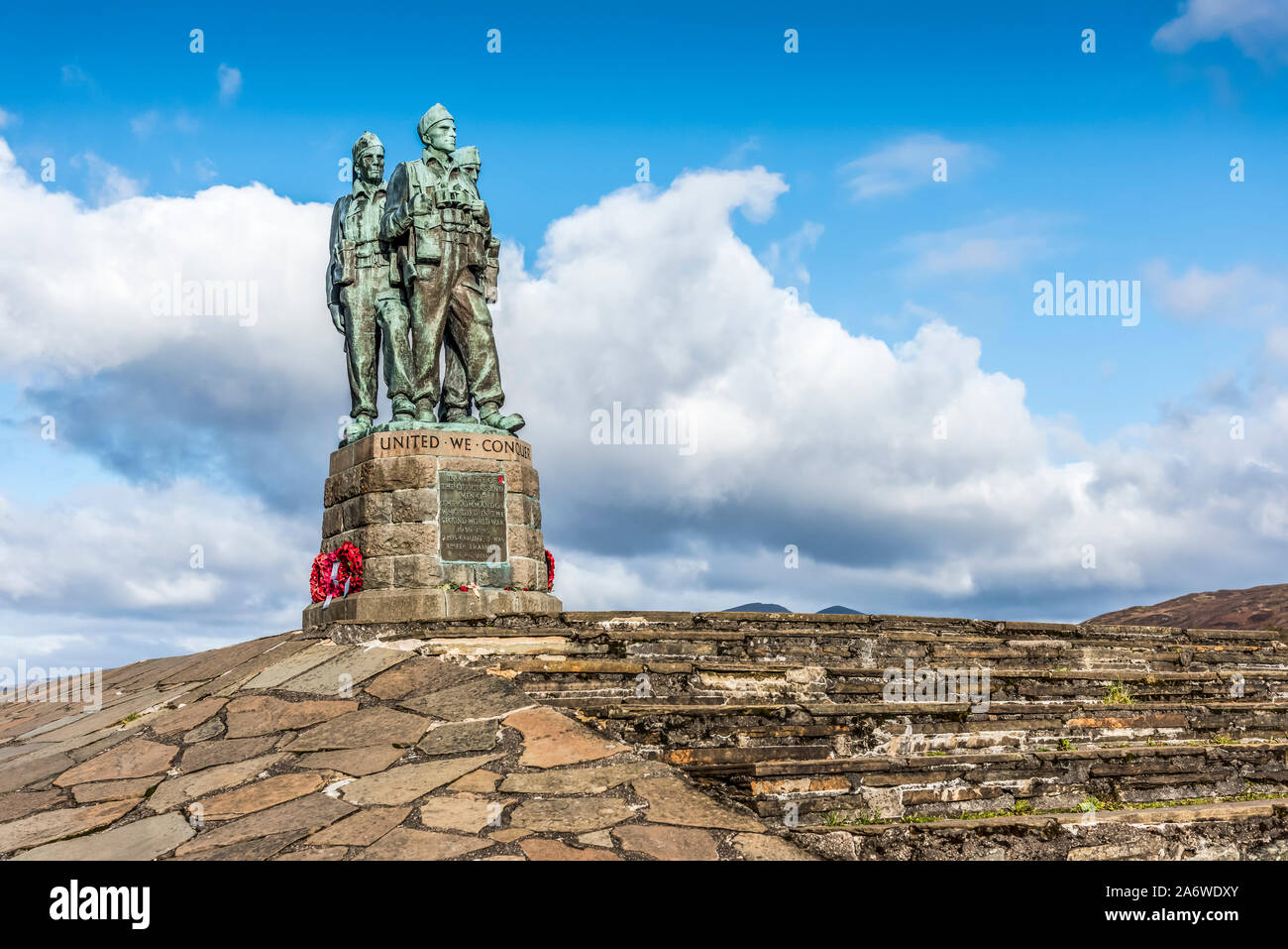 Armee Kommandos Denkmal an der Spean Bridge in den schottischen Highlands zu jenen Soldaten während des Zweiten Weltkrieges von 1939-45 getötet Stockfoto