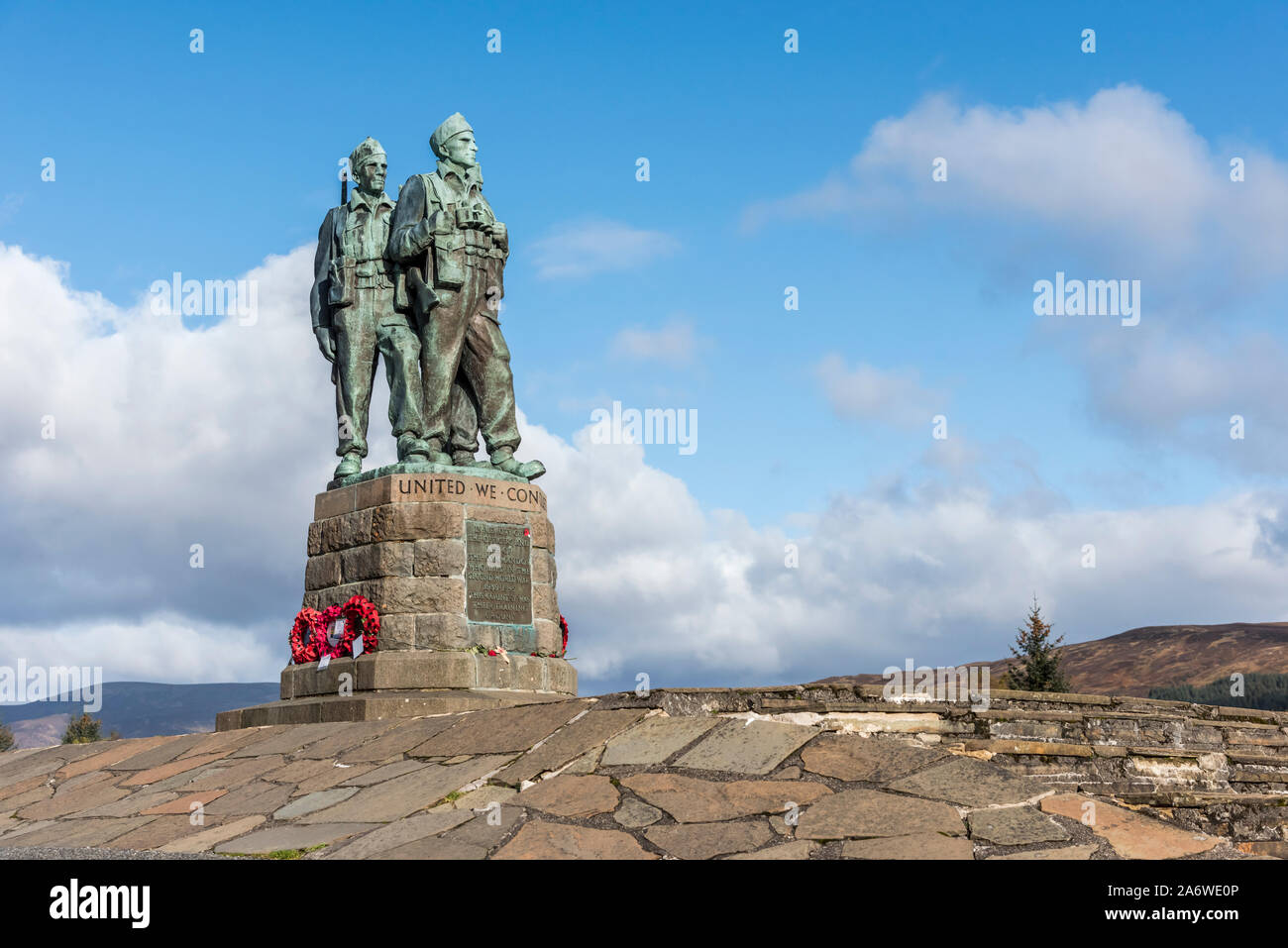 Armee Kommandos Denkmal an der Spean Bridge in den schottischen Highlands zu jenen Soldaten während des Zweiten Weltkrieges von 1939-45 getötet Stockfoto