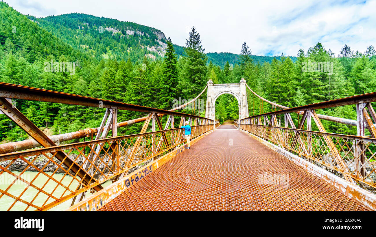 Die historische Zweite Alexandra Brücke zwischen Spuzzum und Hell's Gate entlang des Trans Canada Highway in British Columbia, Kanada Stockfoto