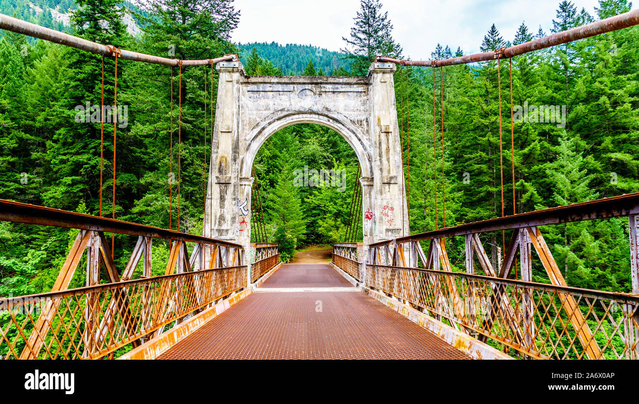 Die historische Zweite Alexandra Brücke zwischen Spuzzum und Hell's Gate entlang des Trans Canada Highway in British Columbia, Kanada Stockfoto