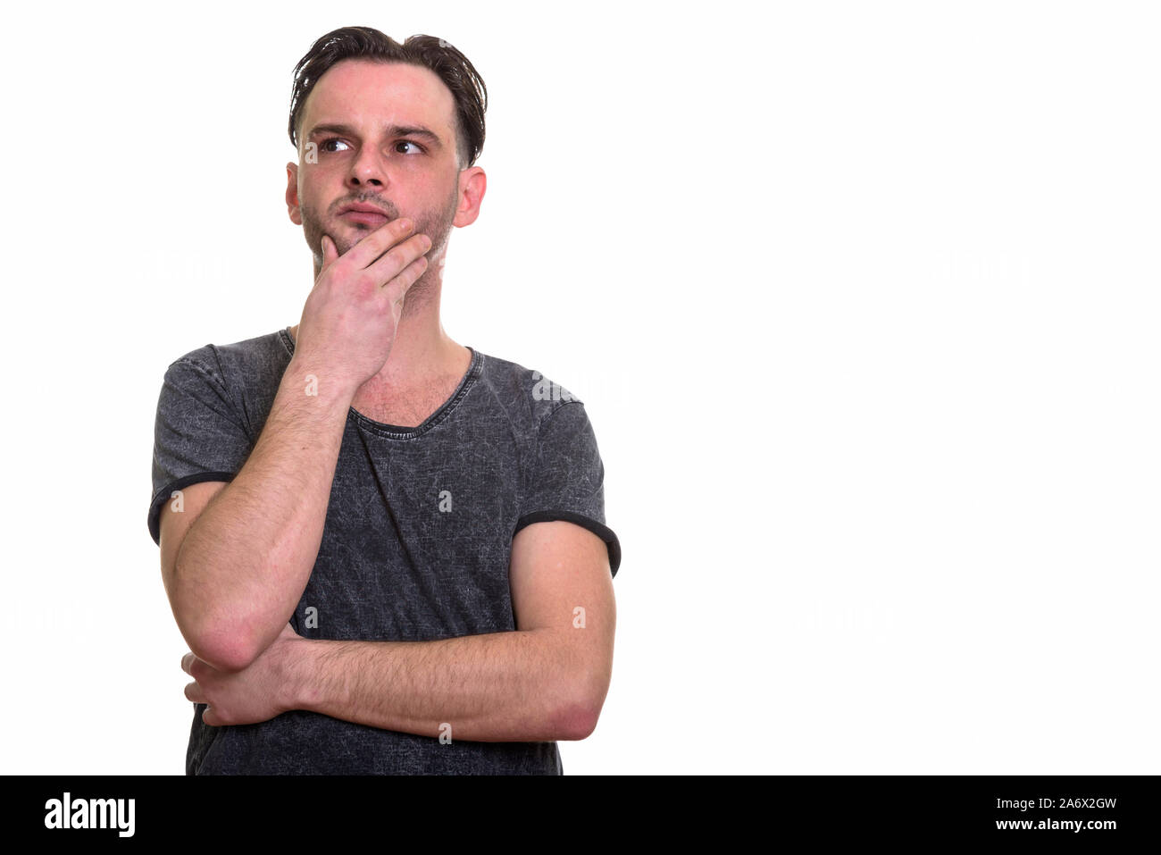 Studio shot des Menschen denken und suchen Stockfoto