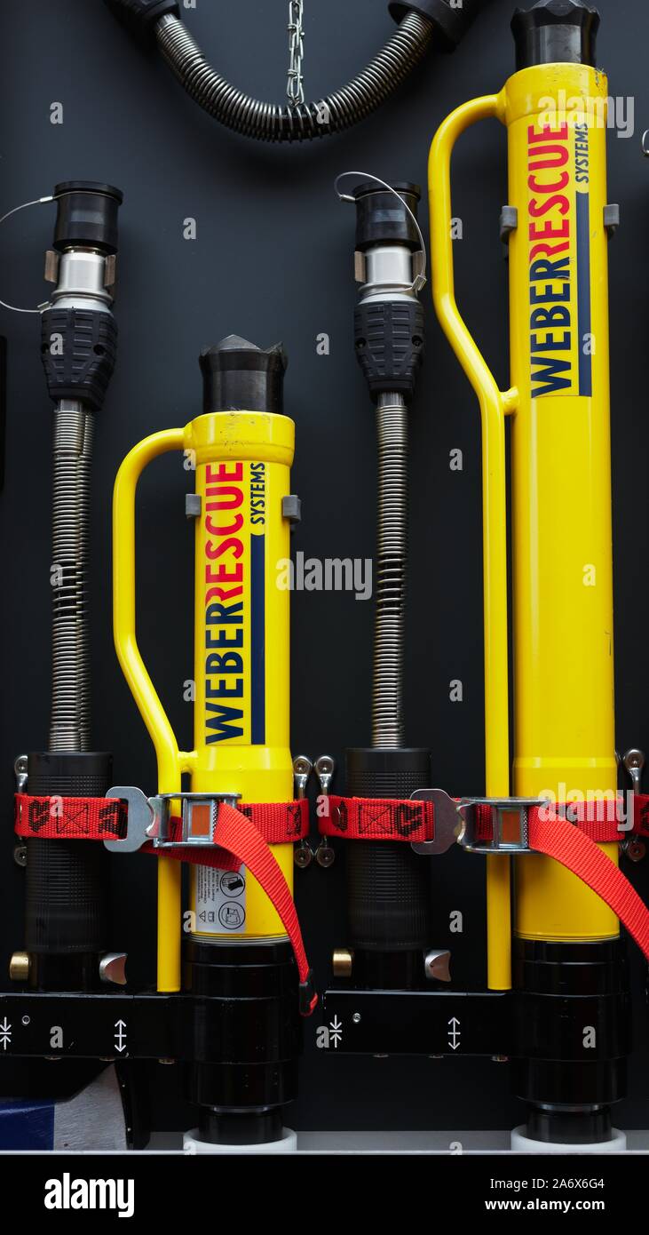 Rescue Equipment in fire truck Stockfoto