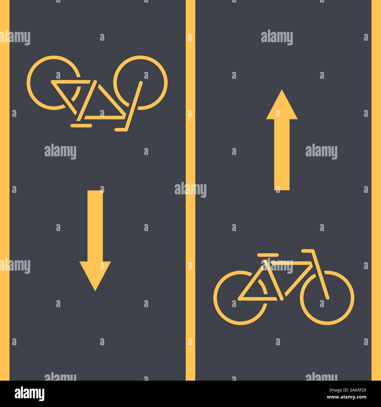 Radweg und Fahrradsymbol auf Asphalt Stock Vektor