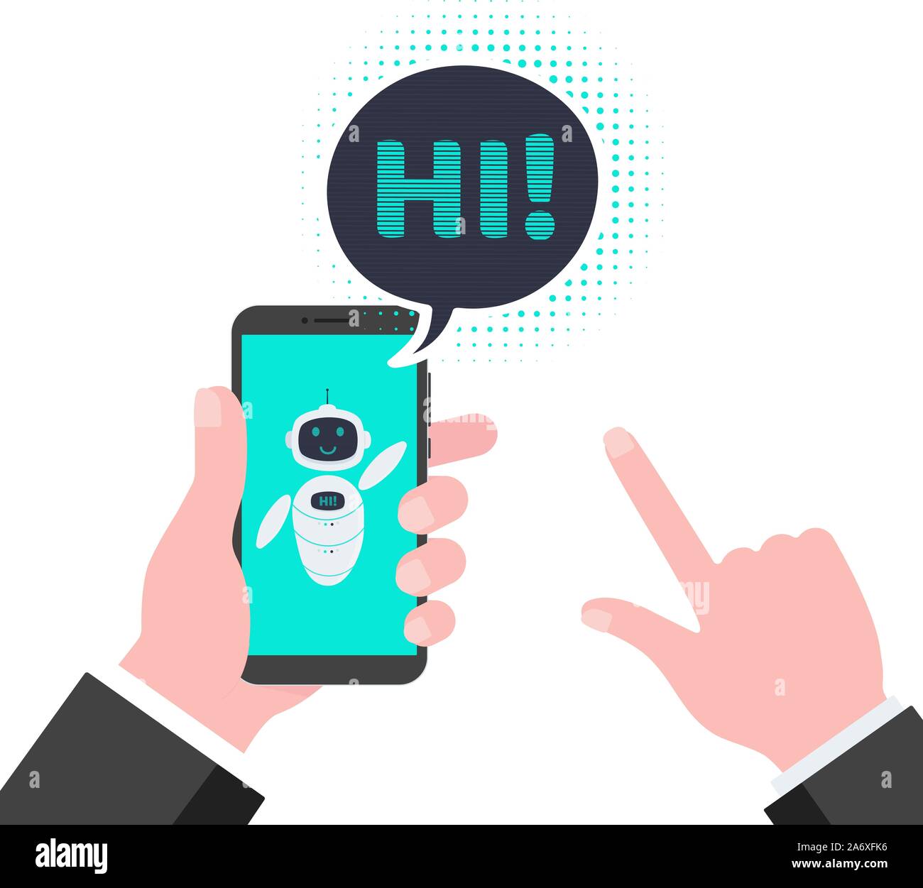 Roboter chatbot Symbol zeichen Flat Style Design Vector Illustration auf weißem Hintergrund. Cute AI bot Helfer Maskottchen Charakter Konzept business Assis Stock Vektor