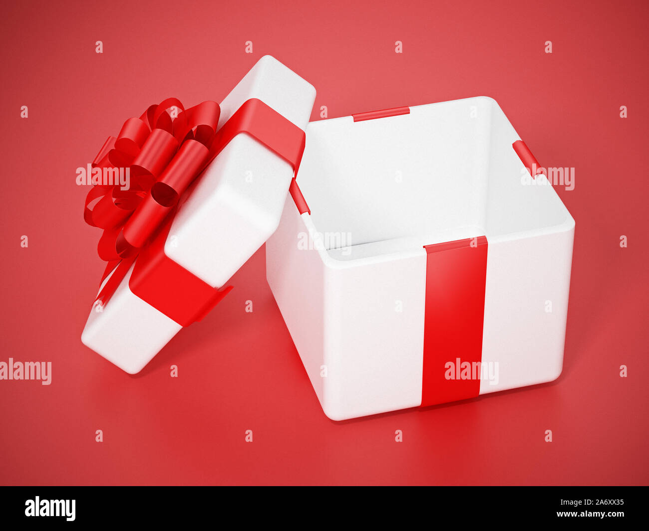 Öffnen Geschenkset steht auf roten Hintergrund. 3D-Darstellung. Stockfoto