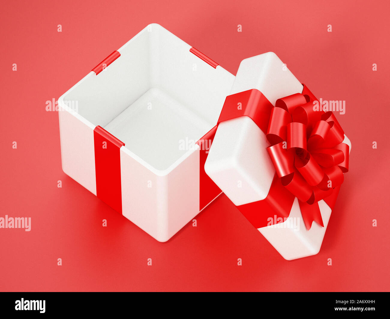 Öffnen Geschenkset steht auf roten Hintergrund. 3D-Darstellung. Stockfoto