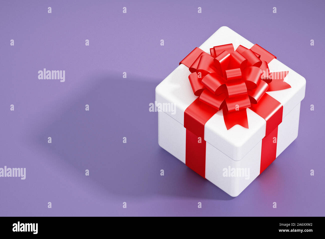 Öffnen Geschenkset stehend auf lila Hintergrund. 3D-Darstellung. Stockfoto