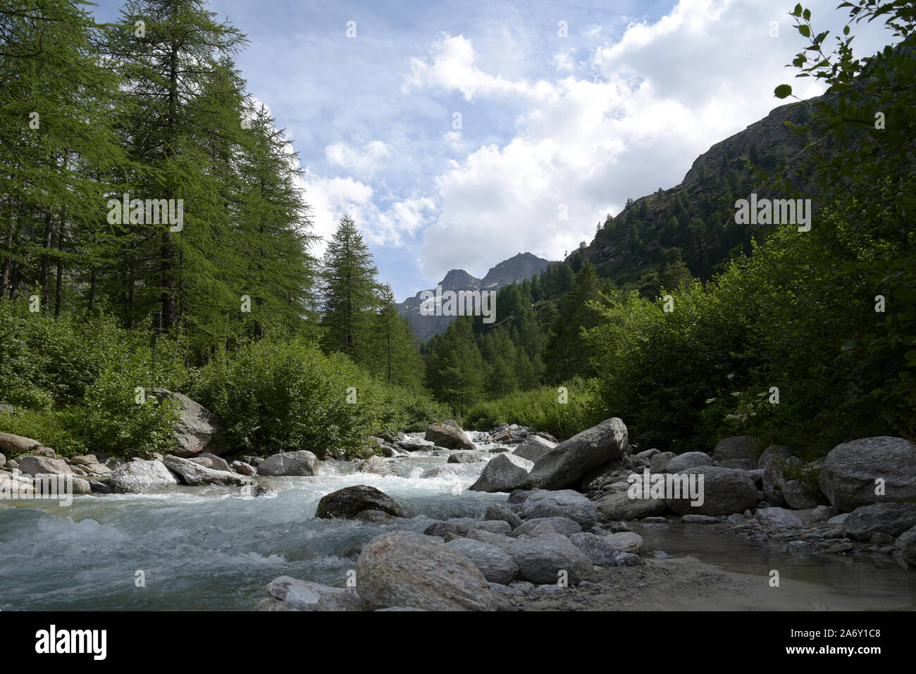 Italia, Valle d'Aosta, Nationalpark Gran Paradiso, Fluss im Val Stockfoto