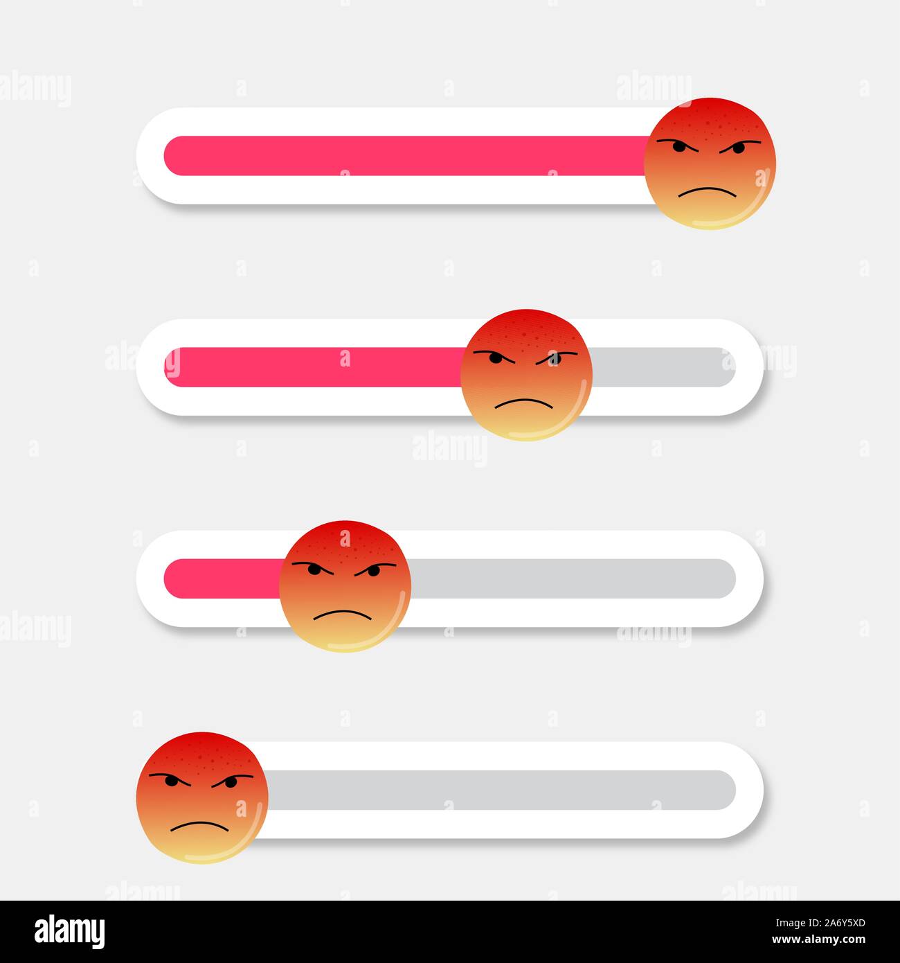 Angry smiley Schieberegler Anzeige. Vektor Emoticon smiley angry Ausdruck, Emotion cartoon traurig Feedback, Slider button Social negative Schnittstelle illustra Stock Vektor