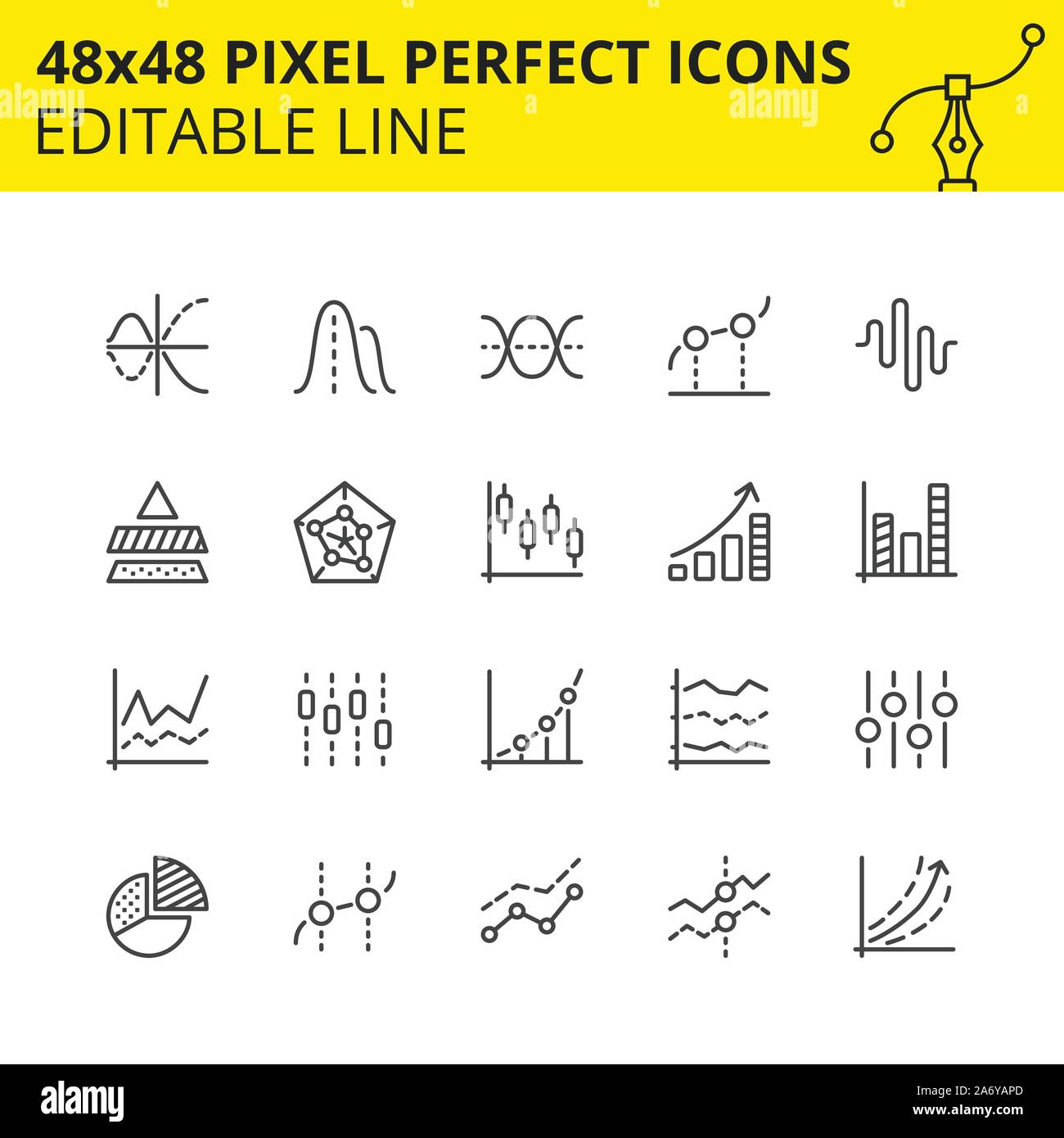Liniendiagramme, Kreisdiagramme, Bar und Streudiagramm. Kann für die Darstellung von Daten, die in vielen Bereichen wie Statistiken, Daten, Wissenschaft, Mathematik, Wirtschaft, Unternehmen verwendet werden. Stock Vektor