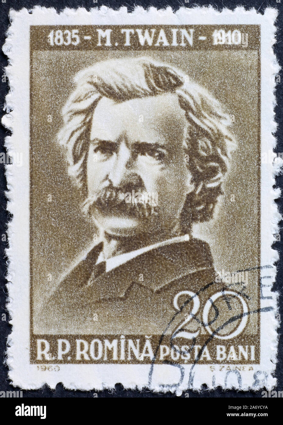 Mark Twain Portrait auf alte russische Briefmarke Stockfoto