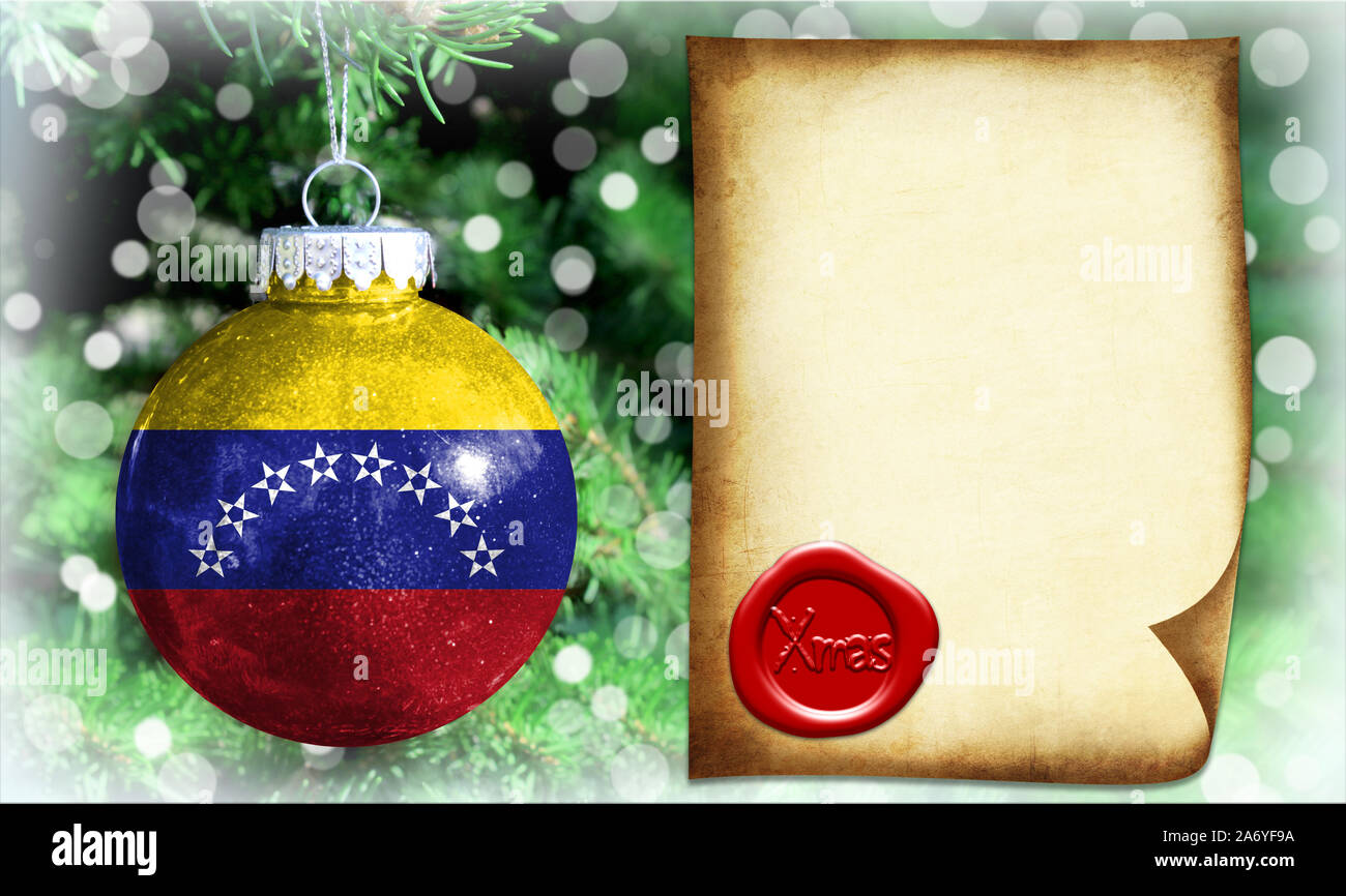 Weihnachten und das neue Jahr mit einer Flagge von Venezuela. Es ist