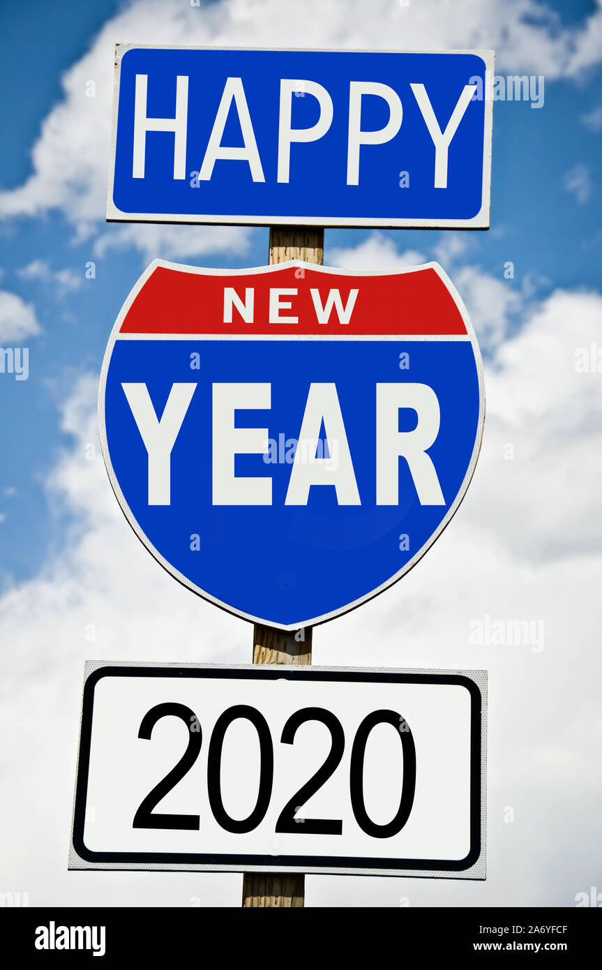 Hapy New Year 2020 geschrieben auf amerikanischen Beschilderung Stockfoto