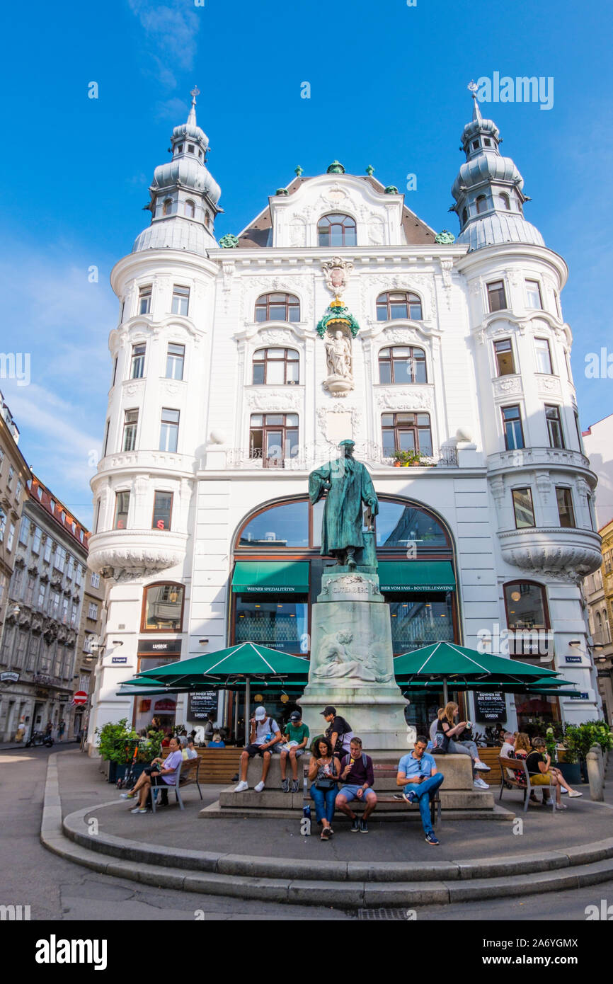 Johannes Gutenberg Denkmal, Lugeck, Altstadt, Wien, Österreich Stockfoto