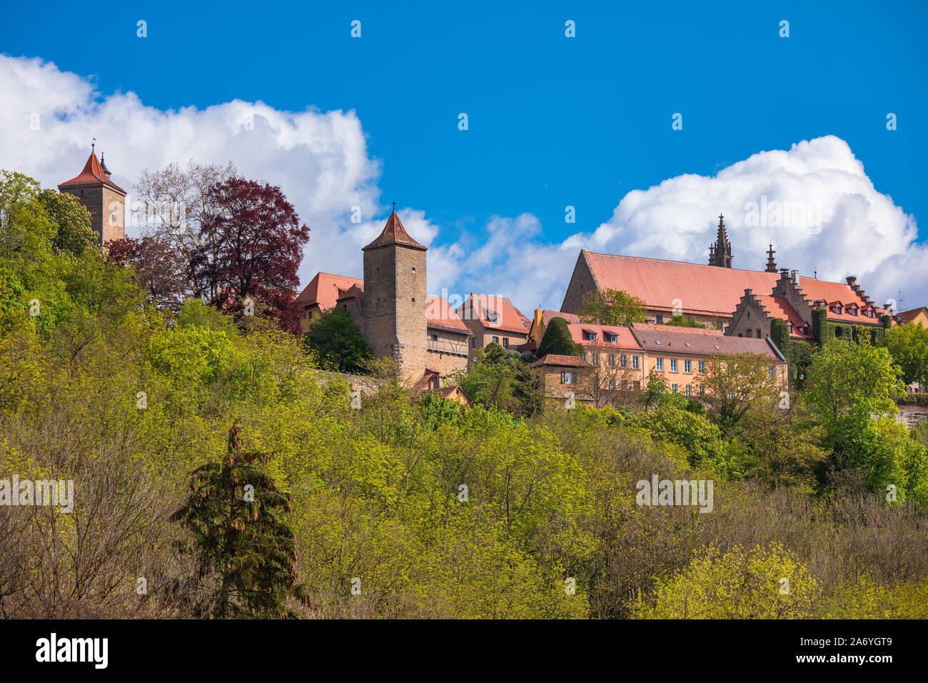 Malerische Skyline von Rothenburg o.d. Tauber, Bayern, Deutschland, Europa, eines der beliebtesten Reiseziel auf der Romantischen Straße touristische Route als s Stockfoto