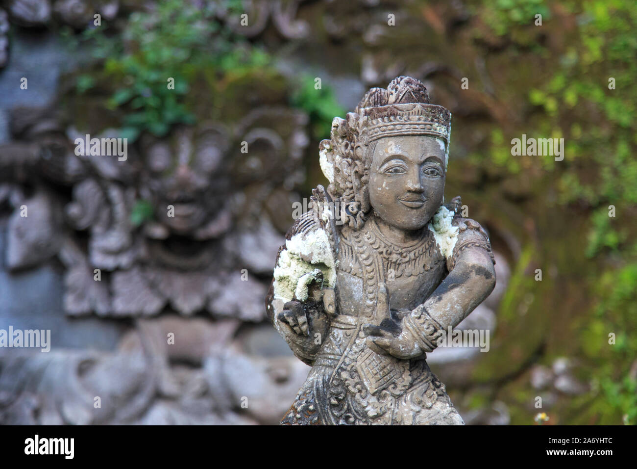Indonesien, Bali, Nordküste, Sangsit, Schnitzereien im Pura Beji Tempel, Dewi Sri Göttin gewidmet, auf der Suche nach den Reisfeldern Stockfoto