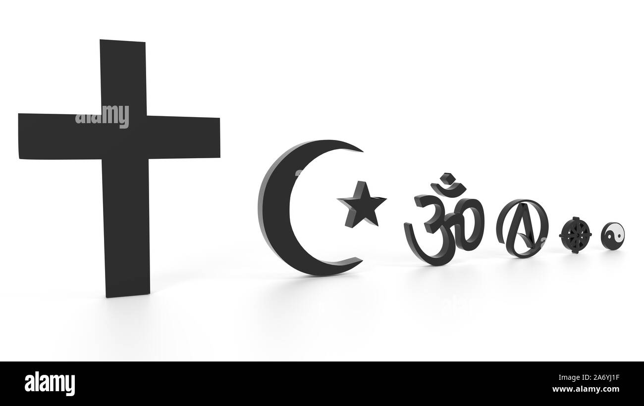 Symbole der Religionen und Glaubensrichtungen in der Reihenfolge der