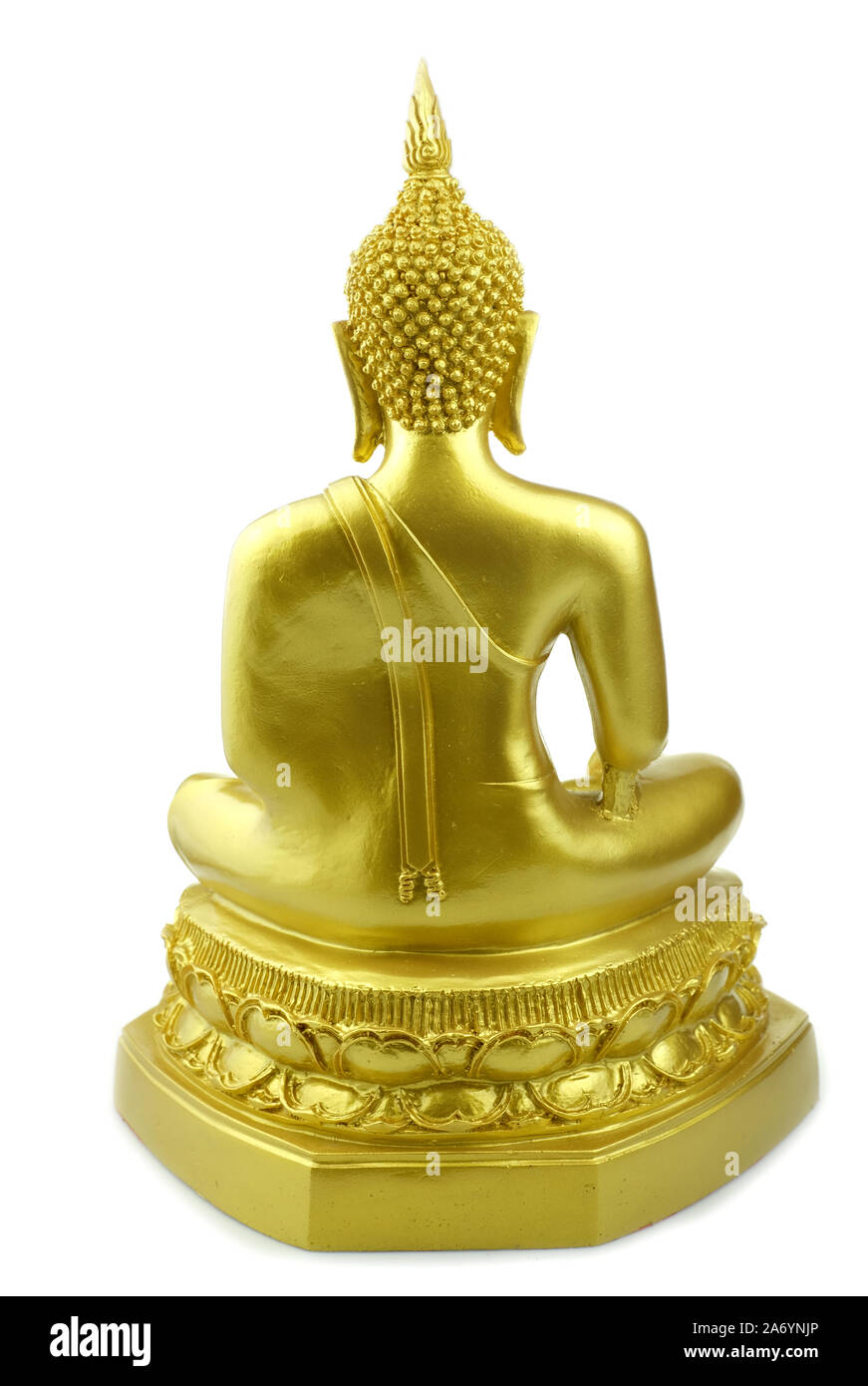 Rückseite Buddha Statue aus Gold an vereinzelten weißen Hintergrund Stockfoto