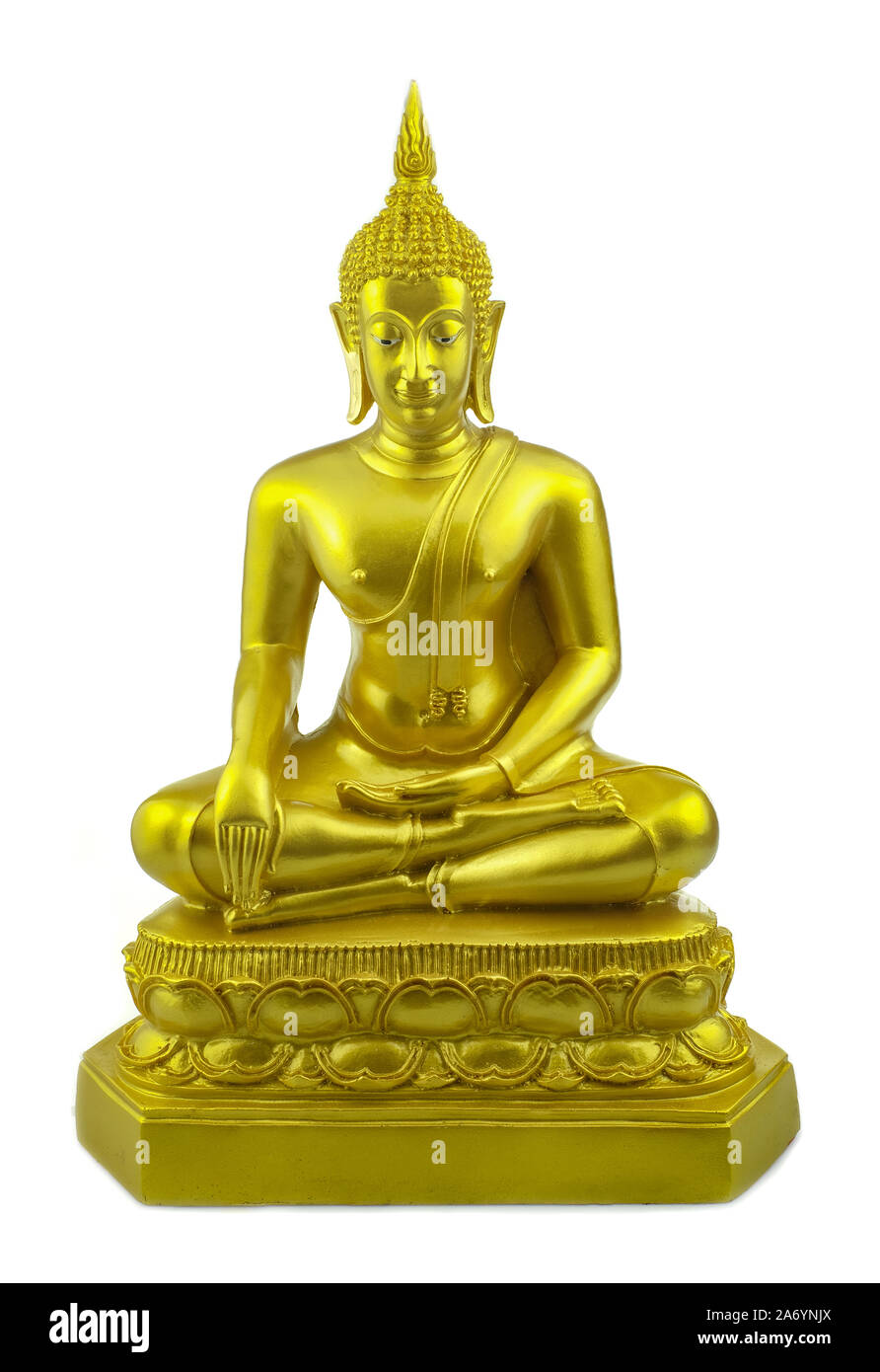 Buddha Statue aus Gold an vereinzelten weißen Hintergrund Stockfoto