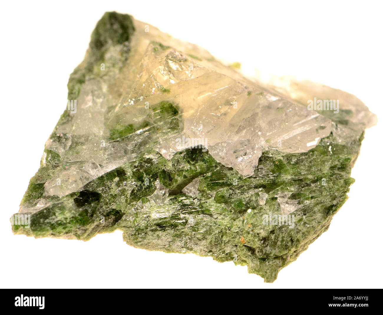 Diopsid Kristalle mit Quarz Stockfoto