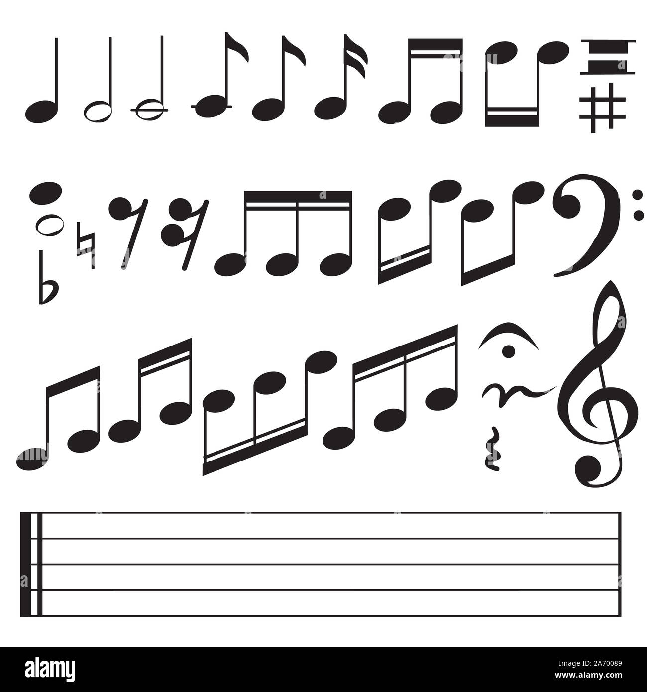 Noten Symbol auf weißem Hintergrund. Flat Style. Noten Symbol für Ihre Web site Design, Logo, App, UI. Stellen der Musik. Stockfoto