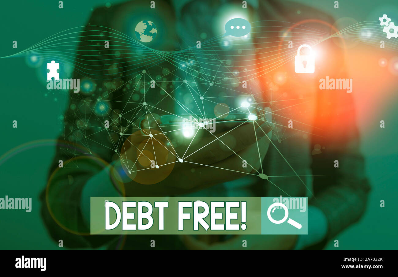 Text Zeichen angezeigt Schuld frei. Business foto Präsentation nicht besitzen kein Geld für eine Person oder Unternehmen Bild Foto system network Regelung mo Stockfoto