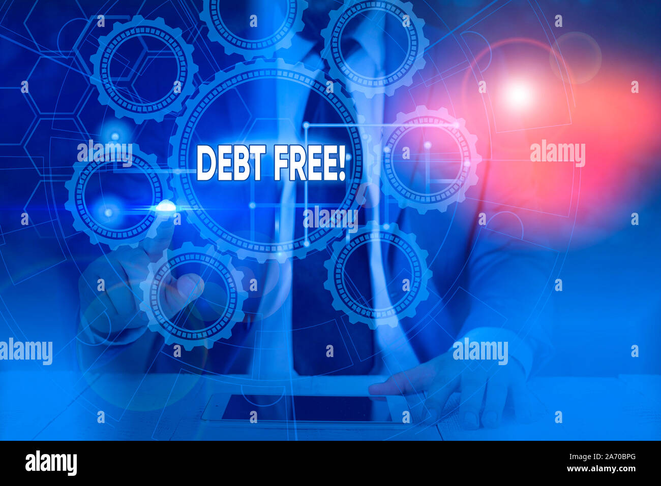 Text Zeichen angezeigt Schuld frei. Business foto Präsentation nicht besitzen kein Geld für eine Person oder Unternehmen Bild Foto system network Regelung mo Stockfoto